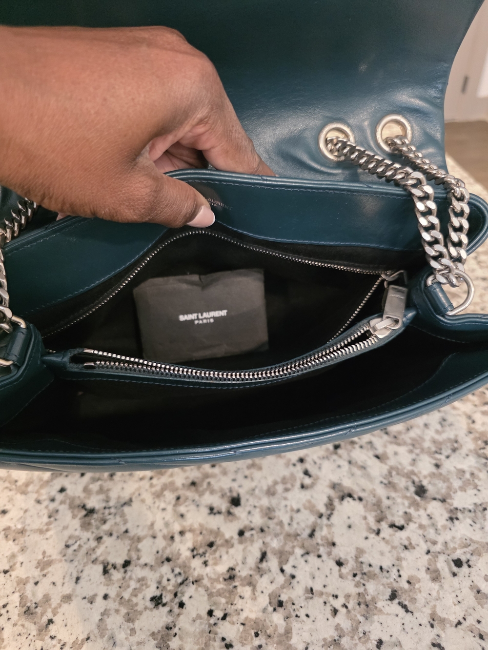 Saint Laurent Chevron Quilted Shoulder Bag - Teal - Picture 6 of 16